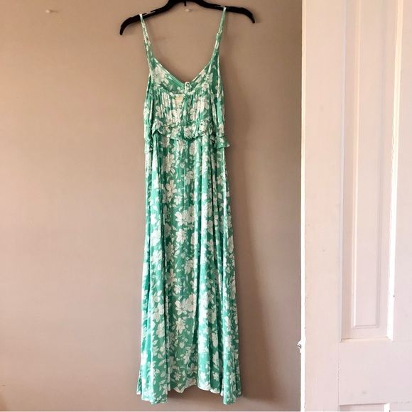 Billabong Rebel Heart Ruffle Detail Dress in Green and White Print. Size Large - Picture 16 of 16